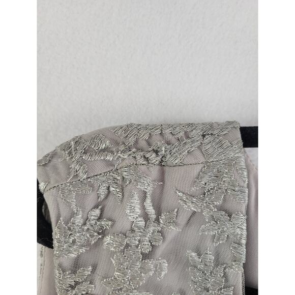 Lauren Ralph Lauren Evening Gown 12 Silver Gray Embroidered Mesh V-Neck Y2K NWT - Picture 13 of 16